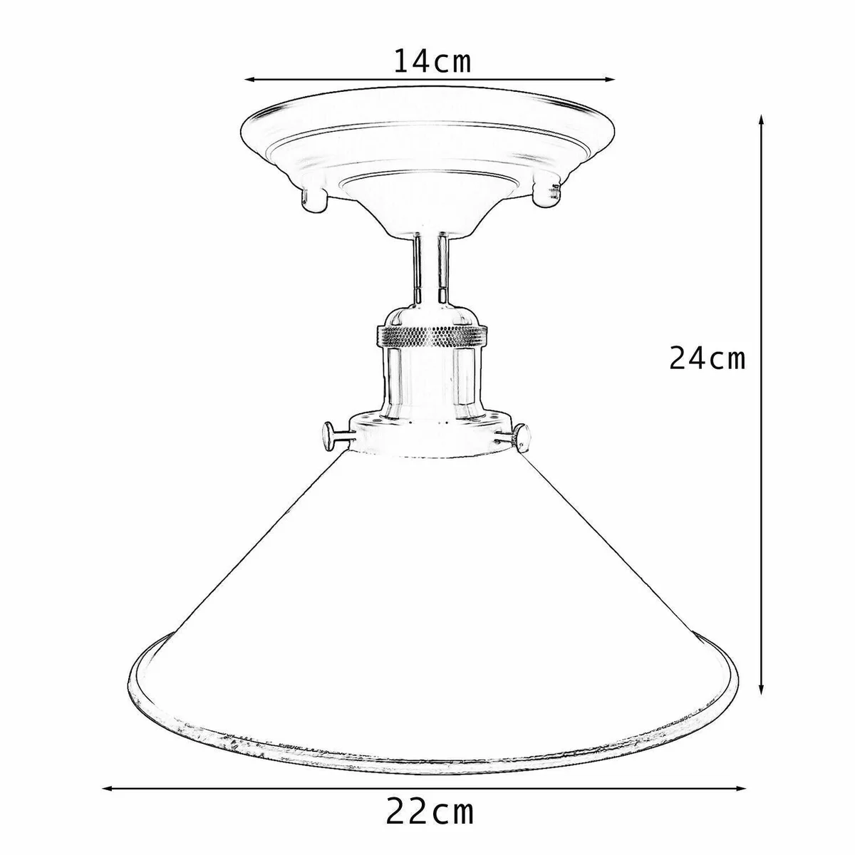 Blue metal indoor ceiling light with E27 holder and 14cm diameter shade, 4cm hole, ceiling plate 14cm x 4cm.