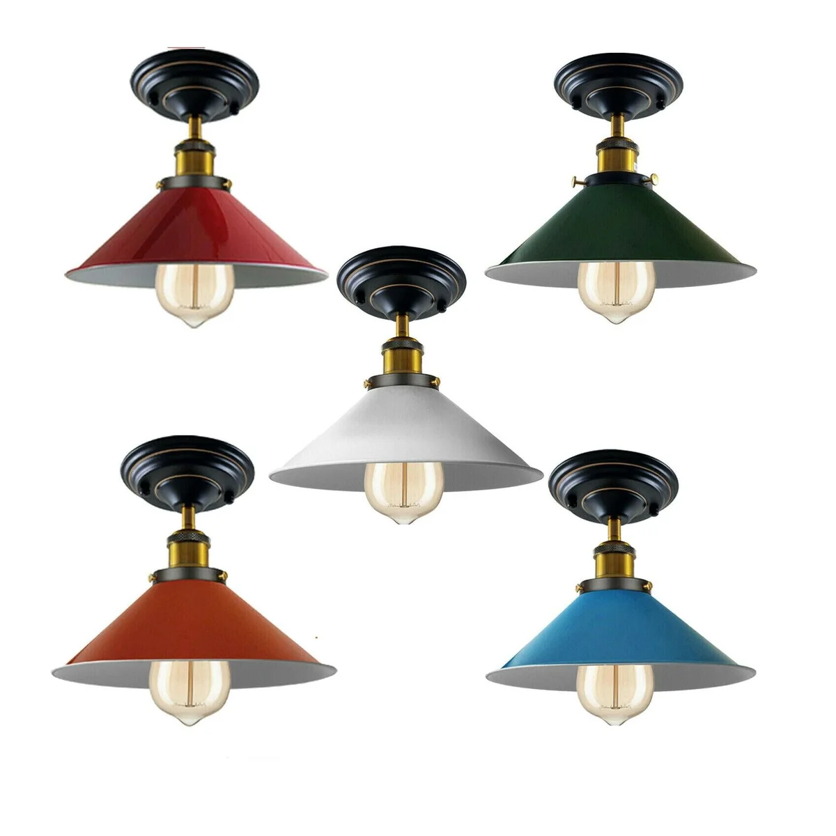 Metal ceiling light with blue shade, 14cm by 4cm, E27 base, metal shade, decorative overhead fixture.