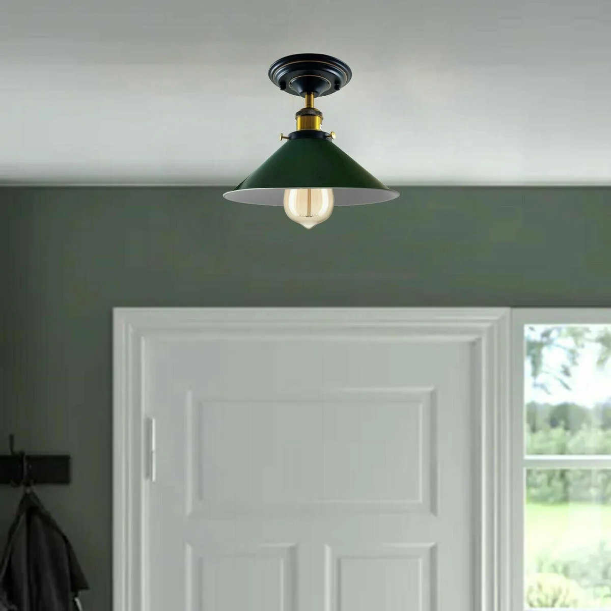 Modern metal E27 ceiling light with light holder, available in blue, green, white, yellow, orange and red colours
