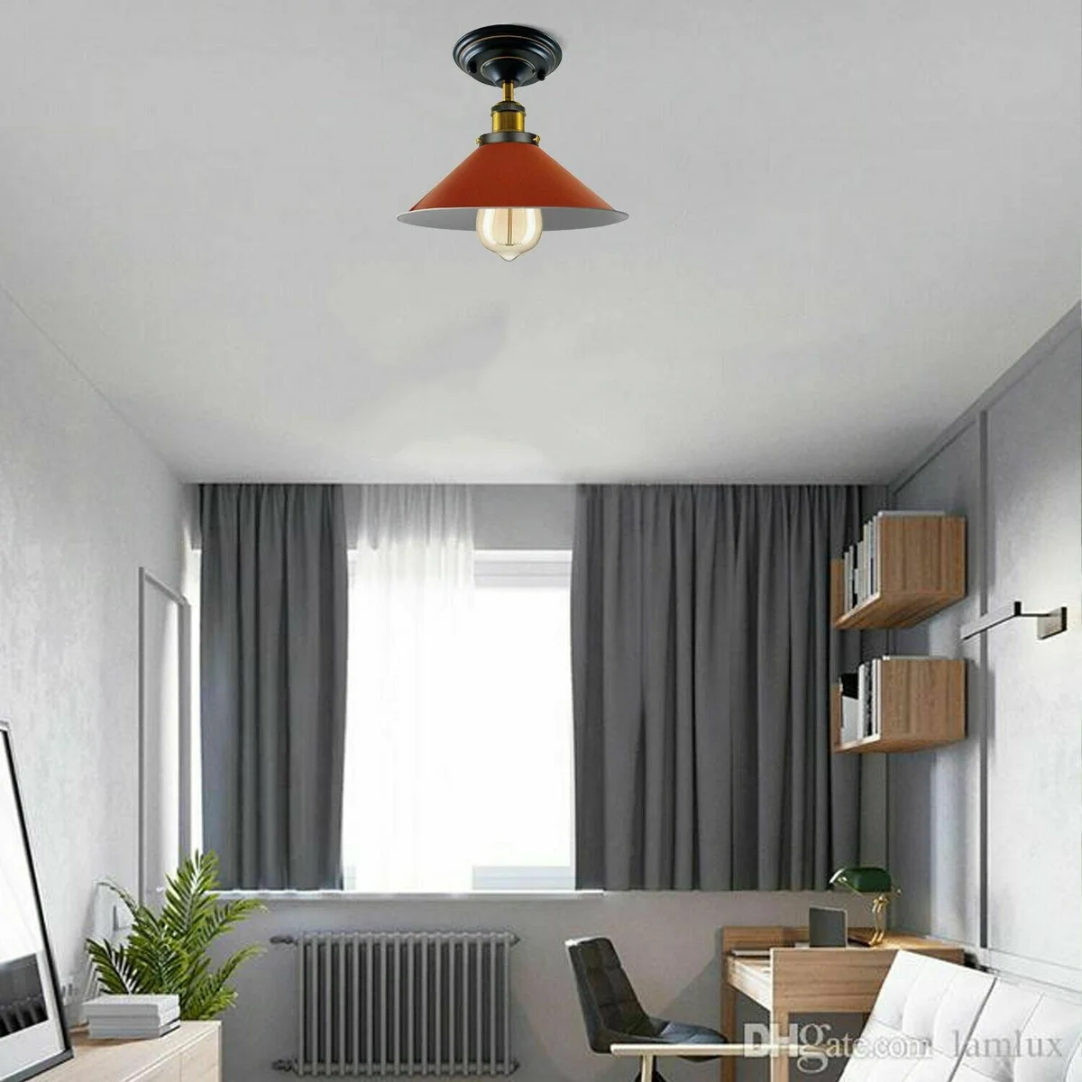 Metal E27 ceiling light with removable 14cm x 4cm shade, available in blue, green, white, yellow, orange, red