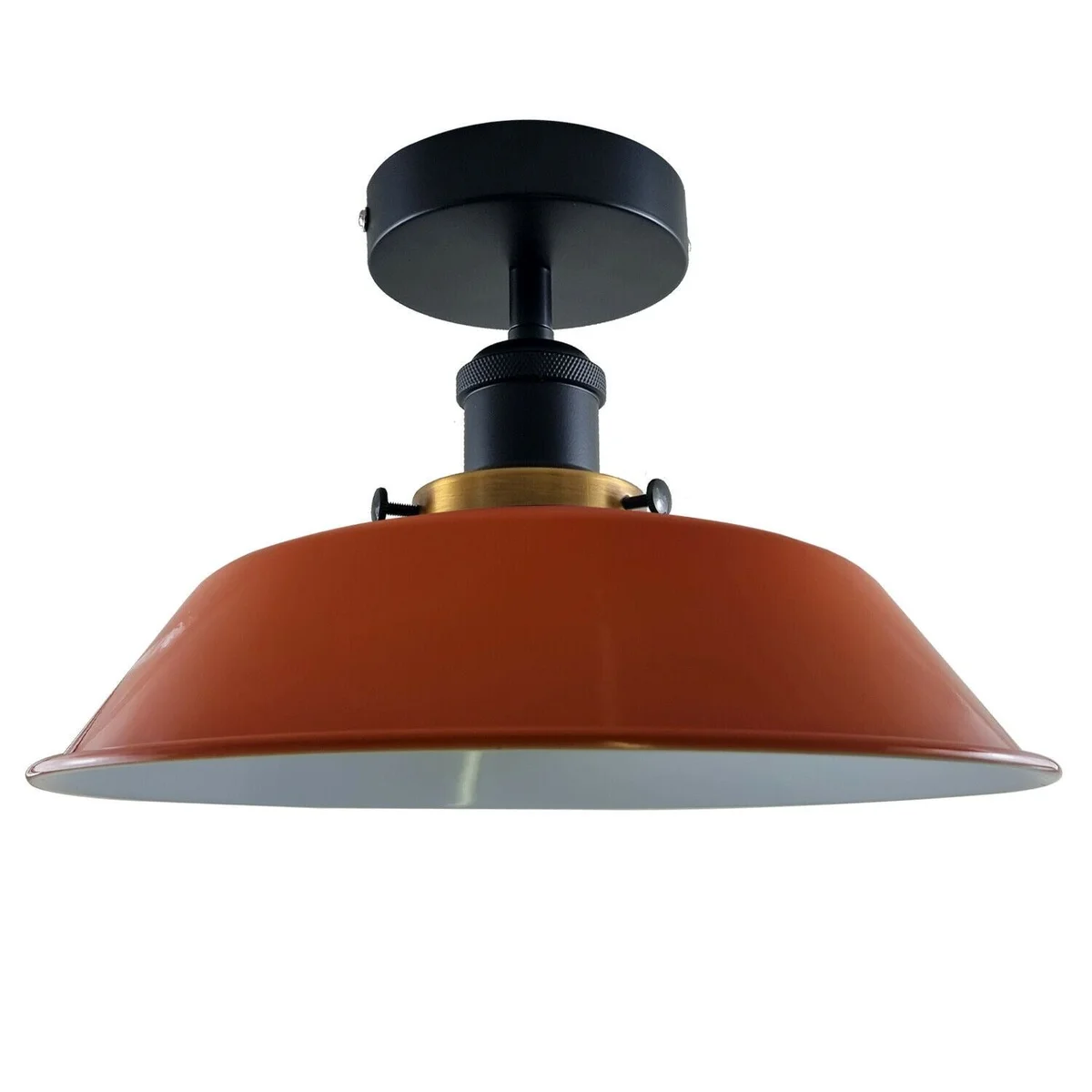 Industrial ceiling light with semi‑flush metal finish, clear round shade, black holder and rose, styled for modern indoor décor.