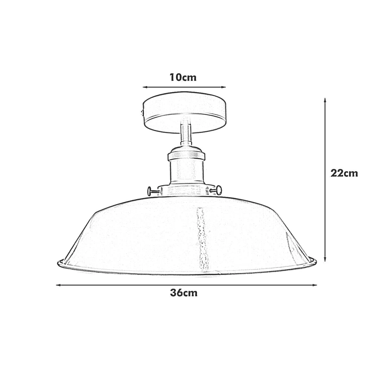 Industrial ceiling light with vintage metal finish, round blue shade, black holder and rose, flush mount design.