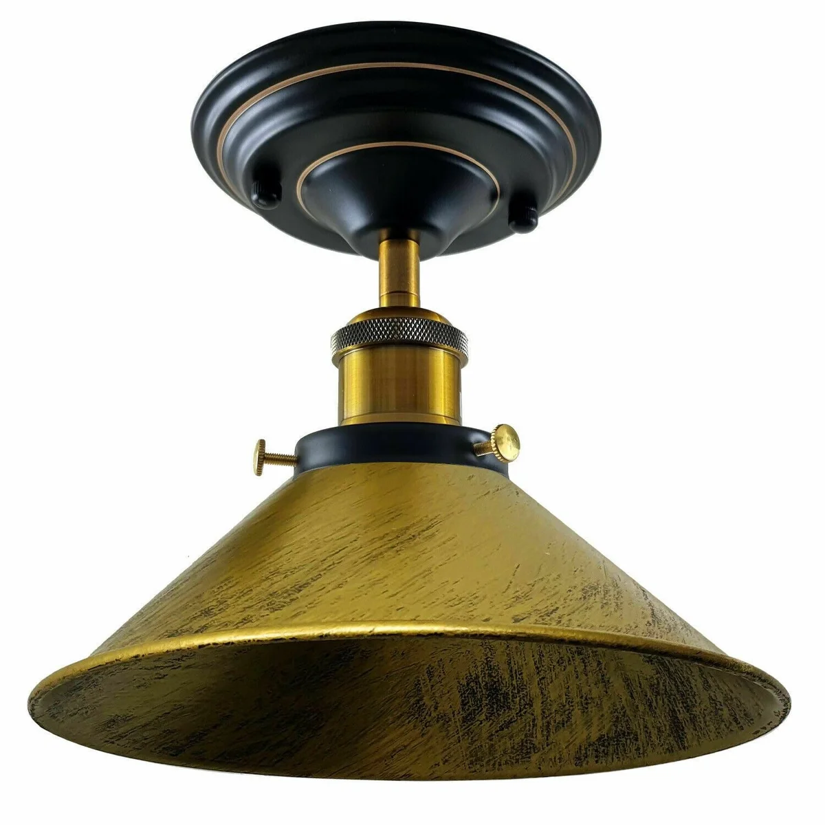 Vintage E27 pendant lamp in black and brushed copper with metal ceiling plate, round shade and industrial charm