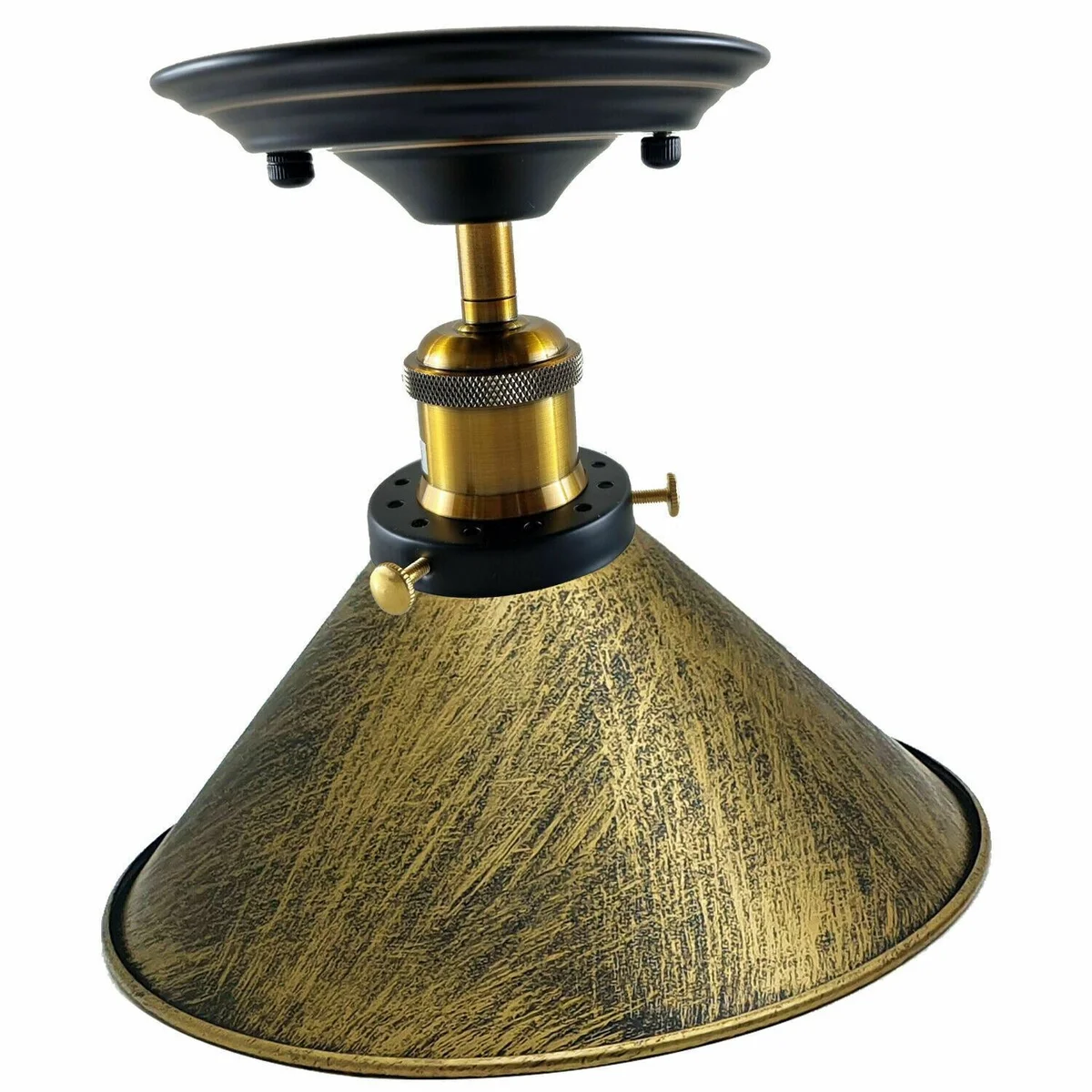 Vintage pendant light, metal body, brushed copper finish, E27 base, round 14 cm shade.