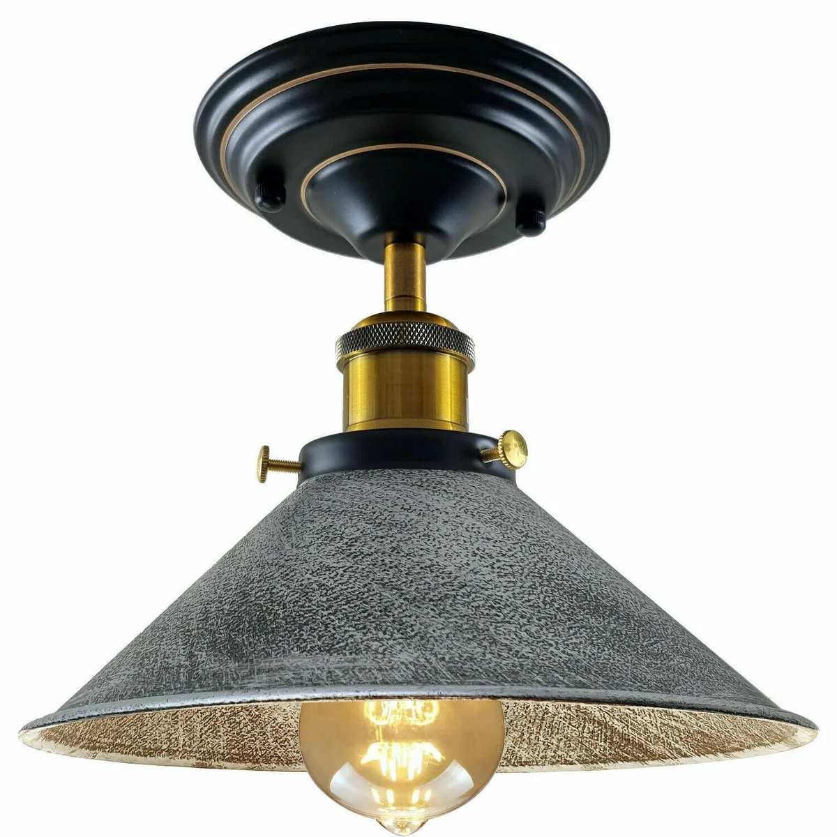 Vintage pendant light in black metal, hanging from ceiling with E27 base, stylish decorative fixture