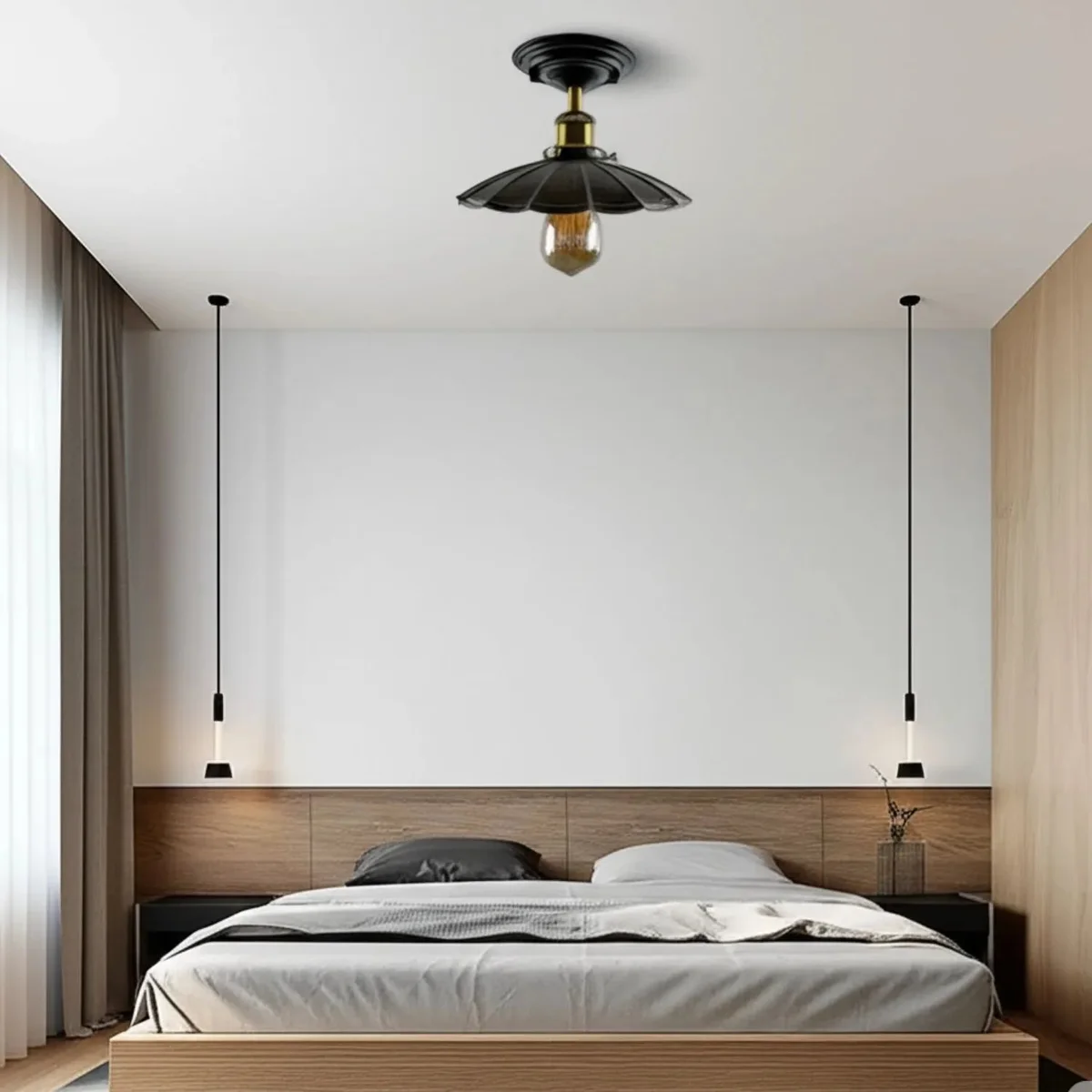 Metal semi flush ceiling light in brushed brass with smooth round shade, featuring E27 base