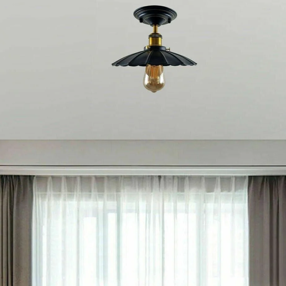 Modern vintage semi-flush bedroom ceiling light in black metal shade