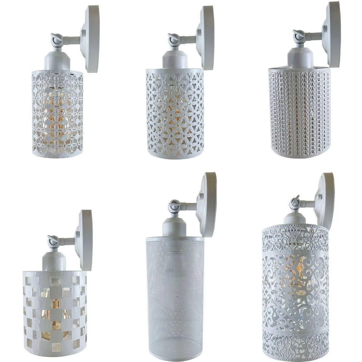 White vintage retro wall sconce with metal cylinder shade, adjustable 240° arm, suitable indoor wall lighting.