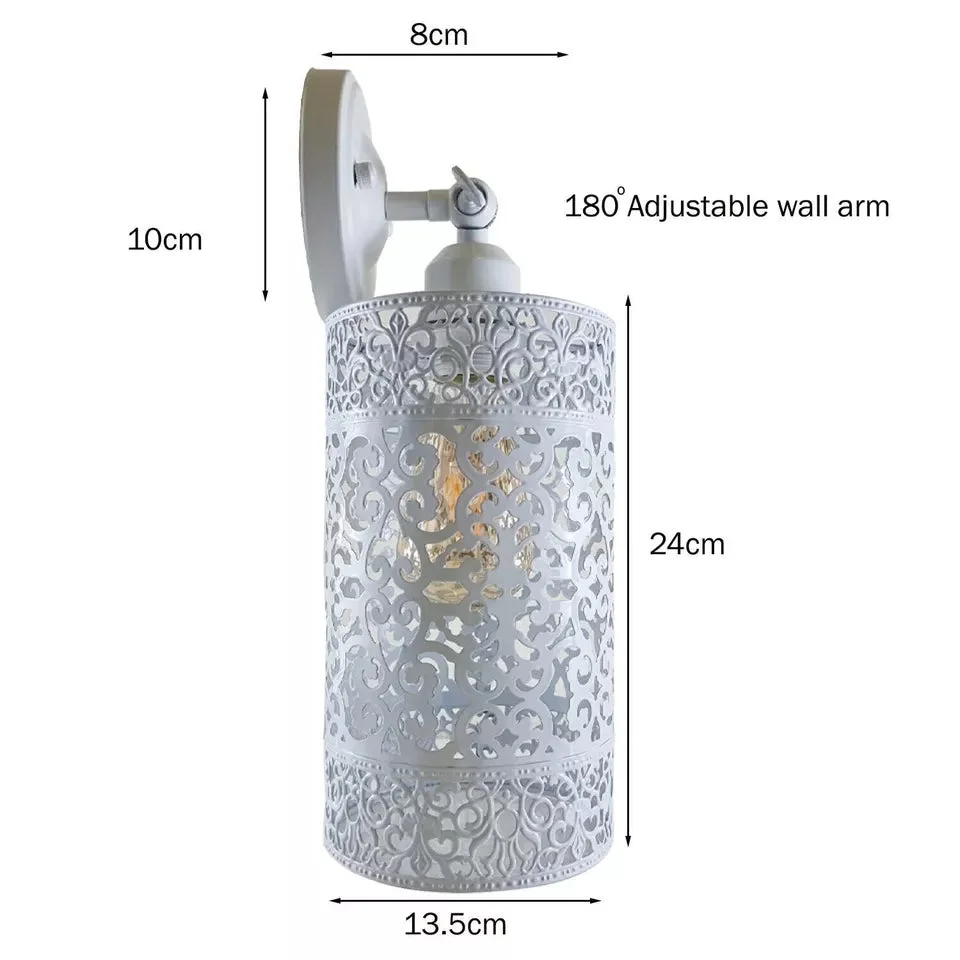 White vintage retro wall light with adjustable metal arm and cylinder shade, suitable for indoor use