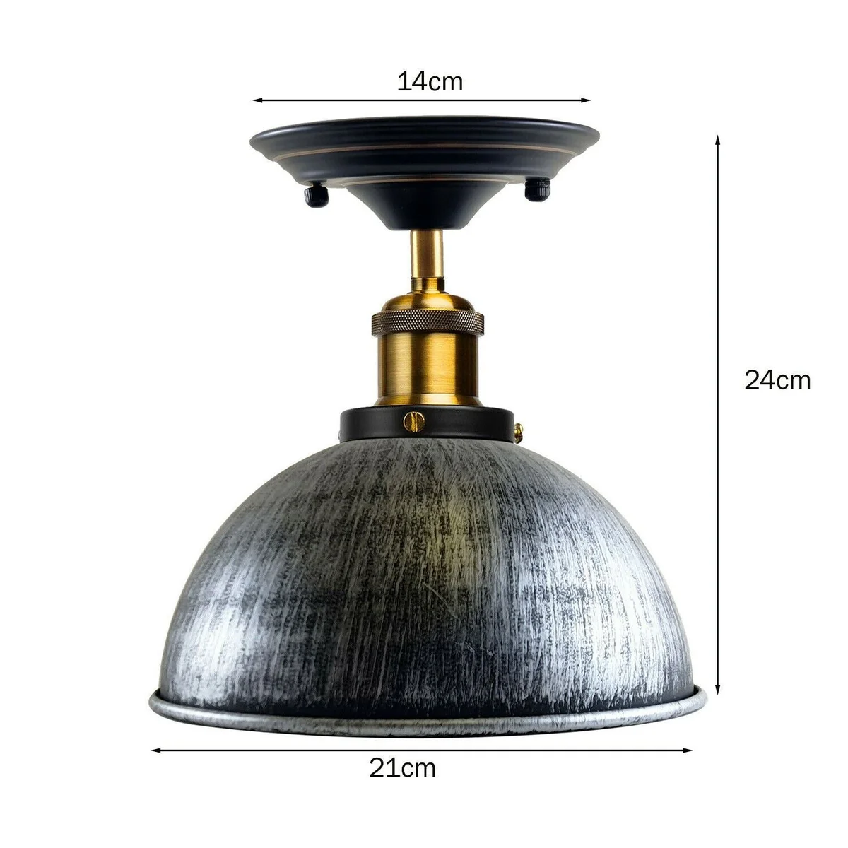 Industrial ceiling light with metal flush mount dome, exposed hardware, rustic red shade, E27 base.