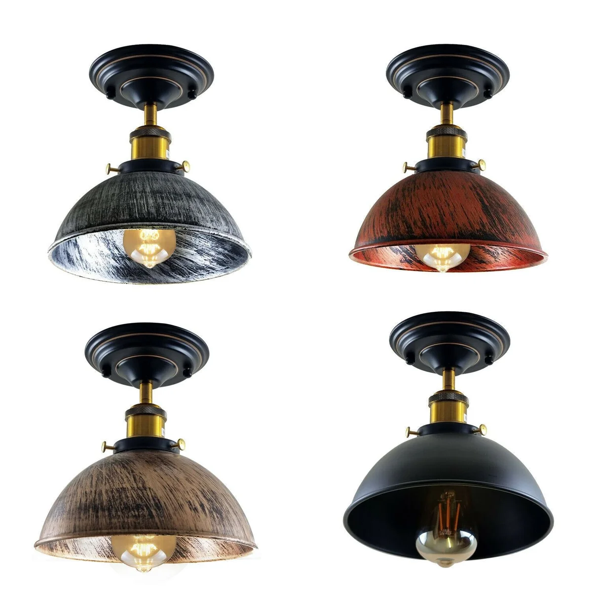 Industrial flush mount ceiling light with metal frame and brushed copper finish, 14cm plate, recessed in ceiling