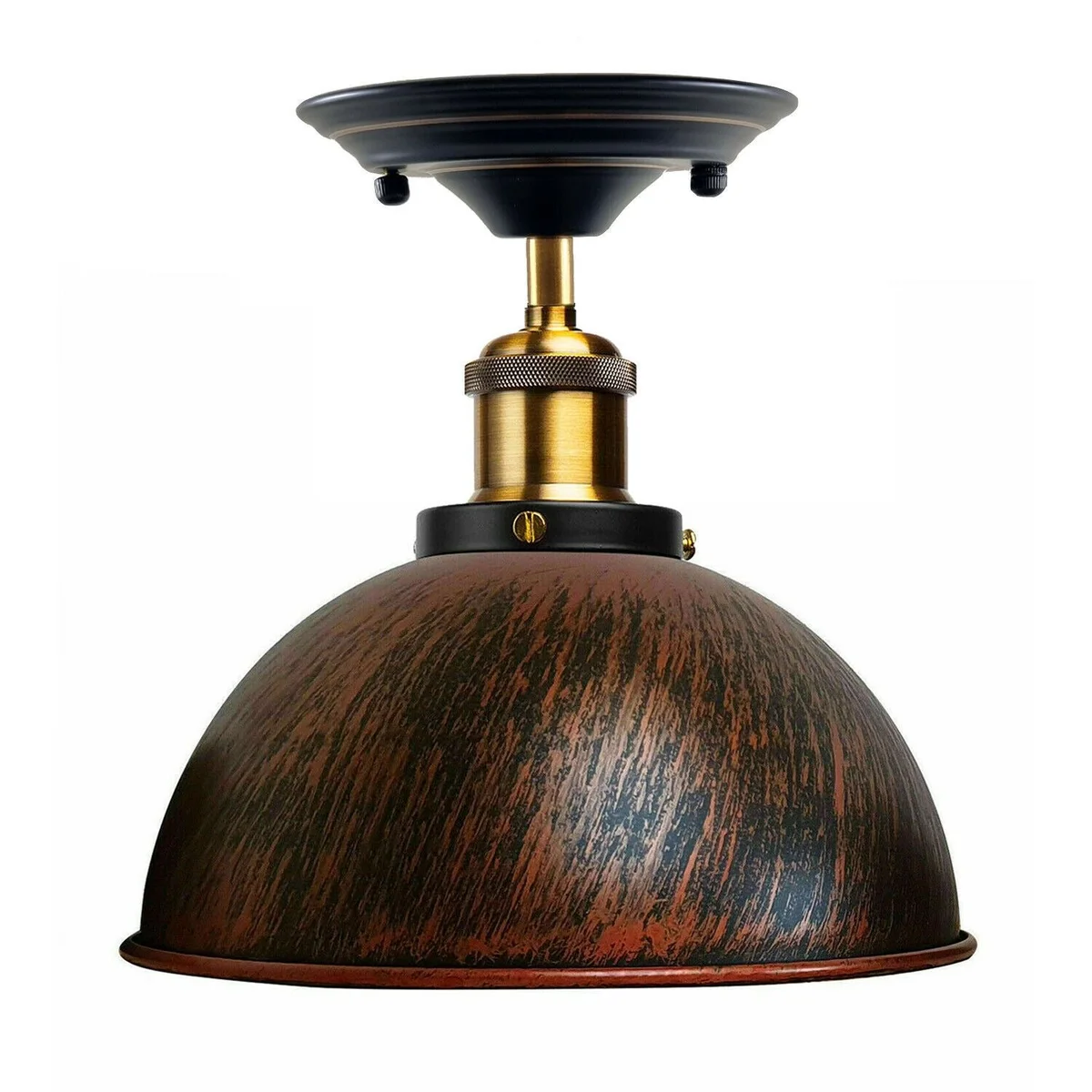 industrial flush mount ceiling light with black metal shade and E27 base.