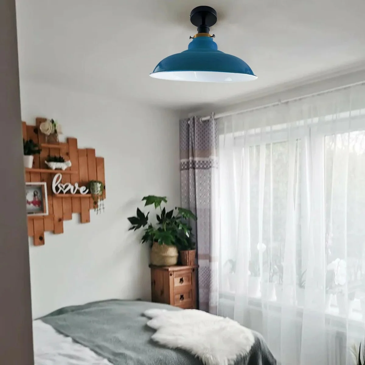 Colourful ceiling lamp with metal base, 32cm wide lampshade, 22cm tall, white green blue red orange yellow black grey