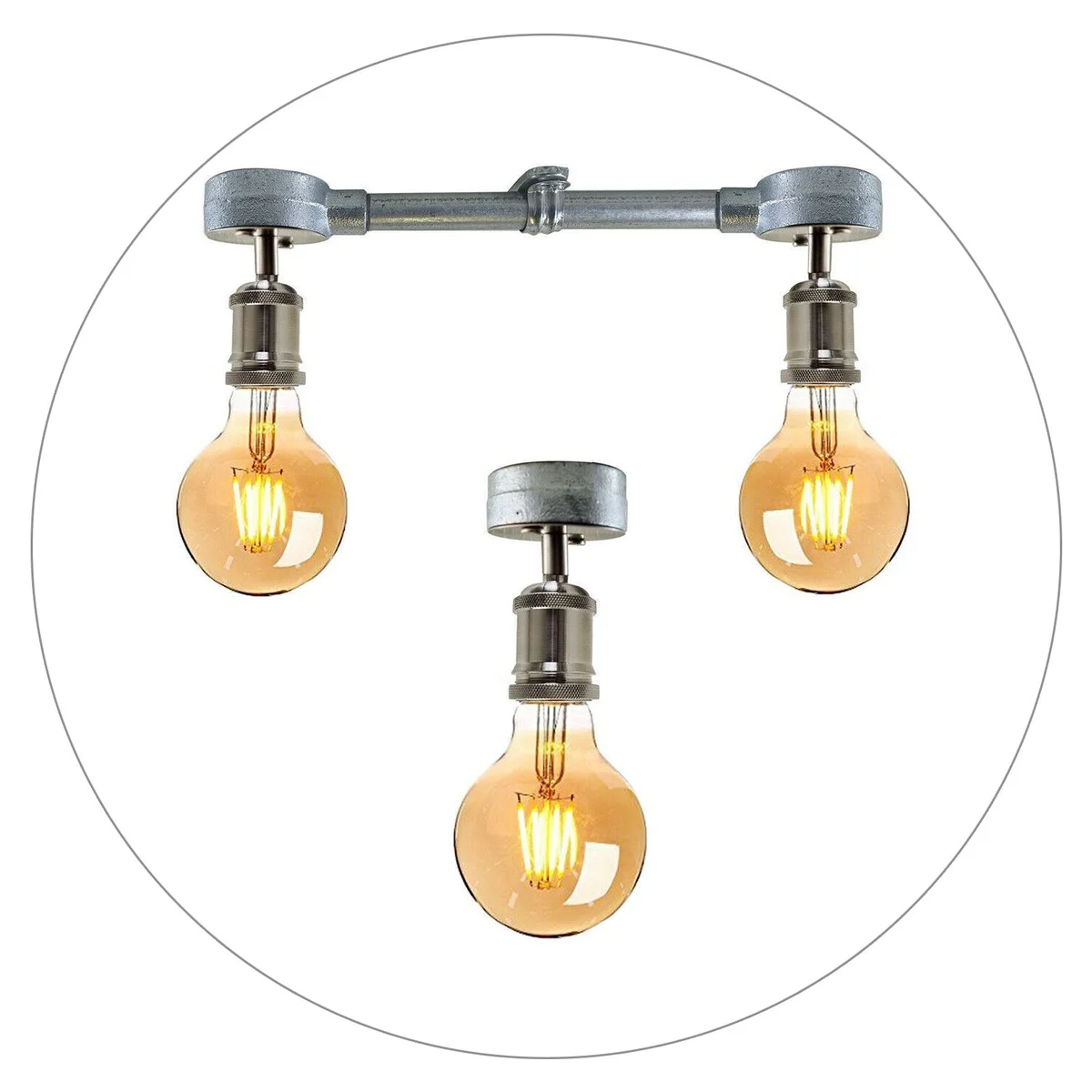 Industrial pendant light in galvanized metal, round 8.5 cm diameter, rust‑coloured, ceiling mounted for vintage décor