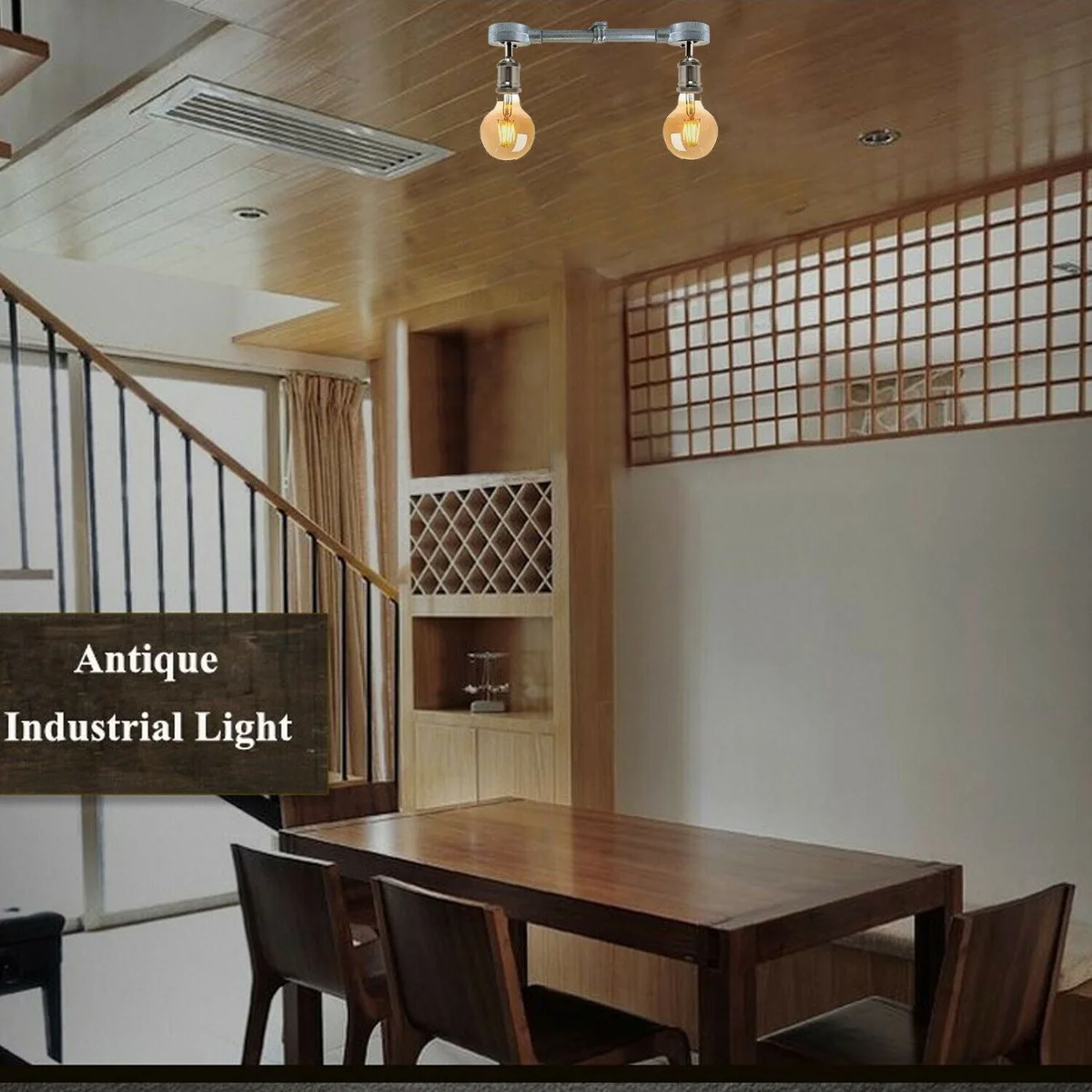 Vintage ceiling light made of galvanized metal, rust-coloured, inverted pipe design with retro industrial charm