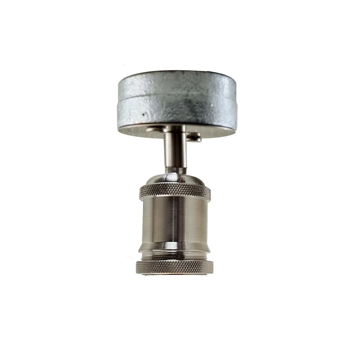 Galvanized metal industrial ceiling fixture with vintage retro design, round holder for E27 bulb, rust color finish.