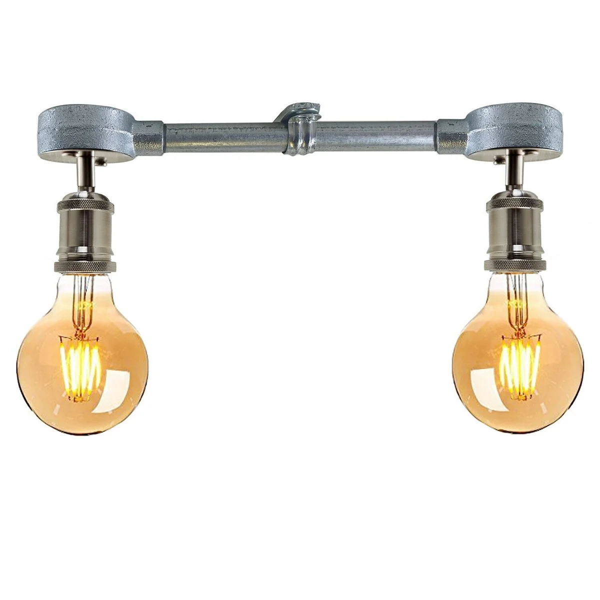 Industrial pendant light, galvanized iron pipe with rust‑colored finish, round 8.5 cm base, ceiling‑mounted, retro vintage design.