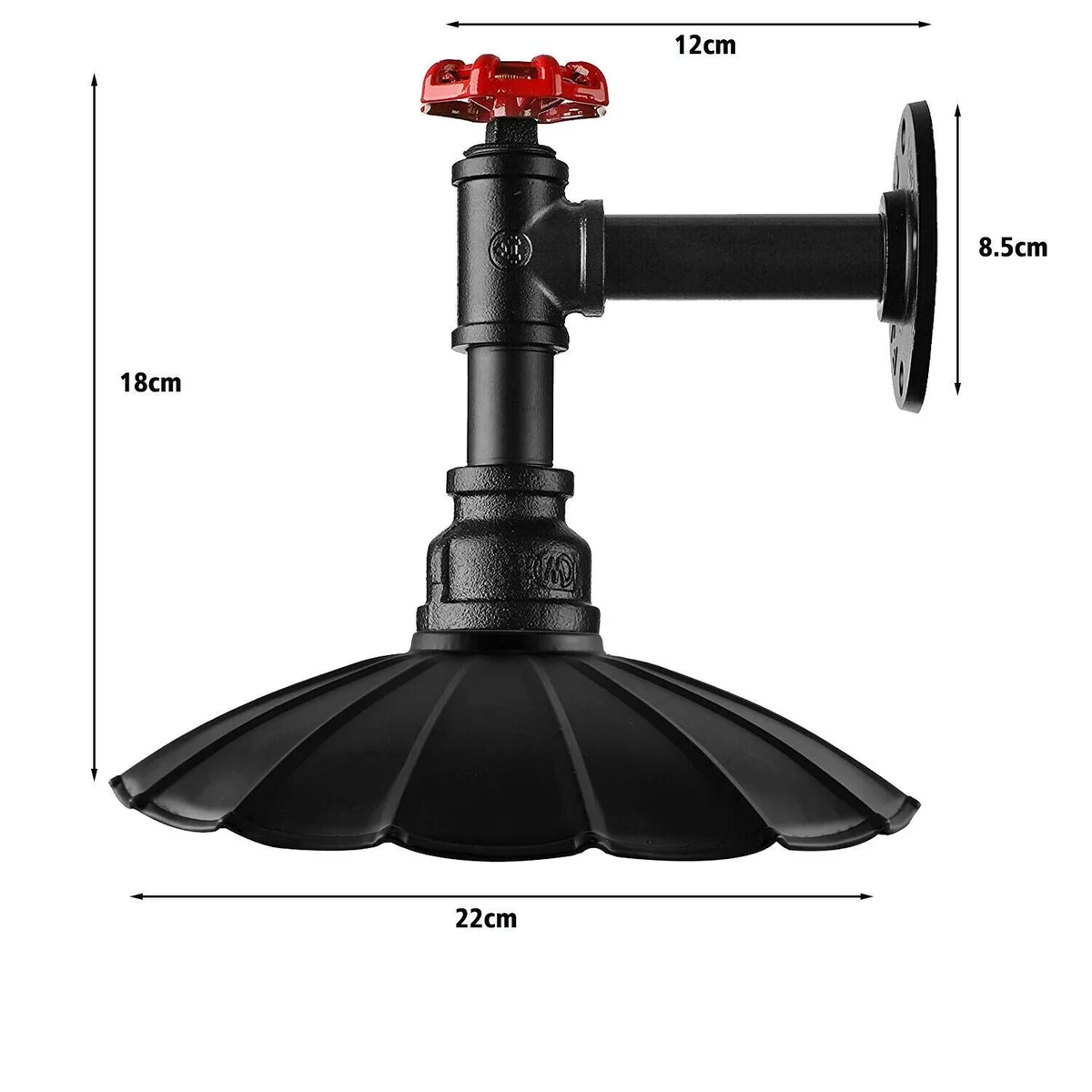 Metal retro wall sconce light with umbrella shade, industrial pipe design, suitable for indoor living room or hallway.