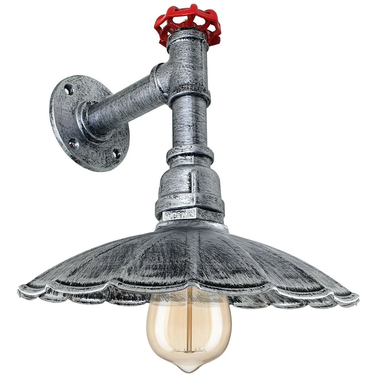 European style wall sconce with vintage metal pipe body, spray‑painted finish and umbrella shade for indoor lighting.