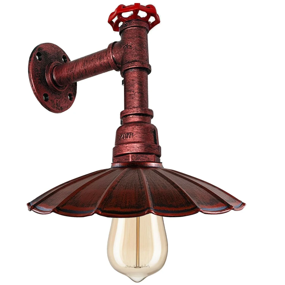 Retro metal pipe wall sconce with umbrella shade, hanging from ceiling, designed as an E27 bulb wall light.