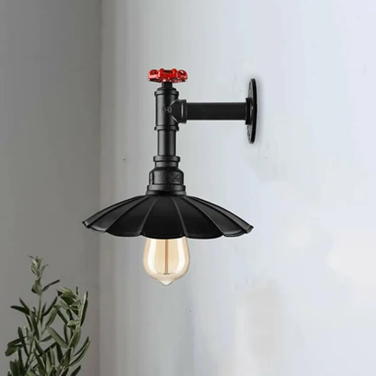 Vintage industrial wall sconce with metal body, umbrella shade, optional E27 bulb, retro European style.