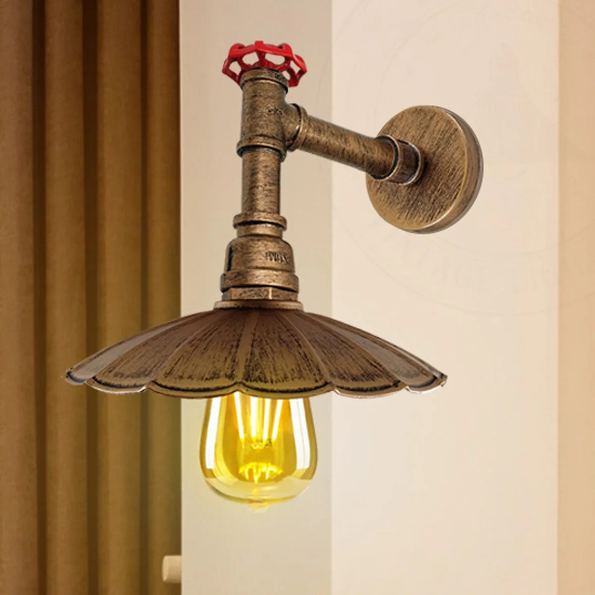 vintage industrial wall sconce with umbrella shade, metal body, retro style, wall-mounted, portable illumination