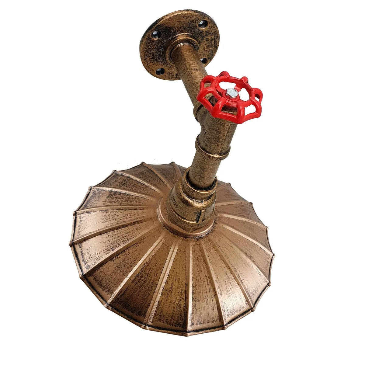 Metal wall sconce with umbrella shade, vintage industrial wall sconce design, retro pipe fixture on wall