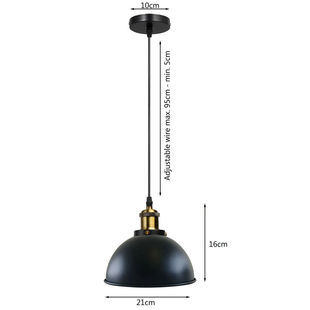Black metal retro hanging pendant lamp with PVC cable, single head, elegant industrial style