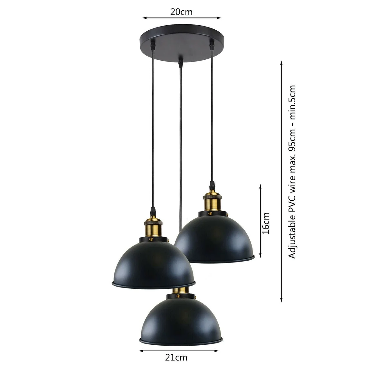 Black vintage industrial metal pendant lamp – an E27 bulb ceiling light, hanging on 95cm cable with retro patterned shade