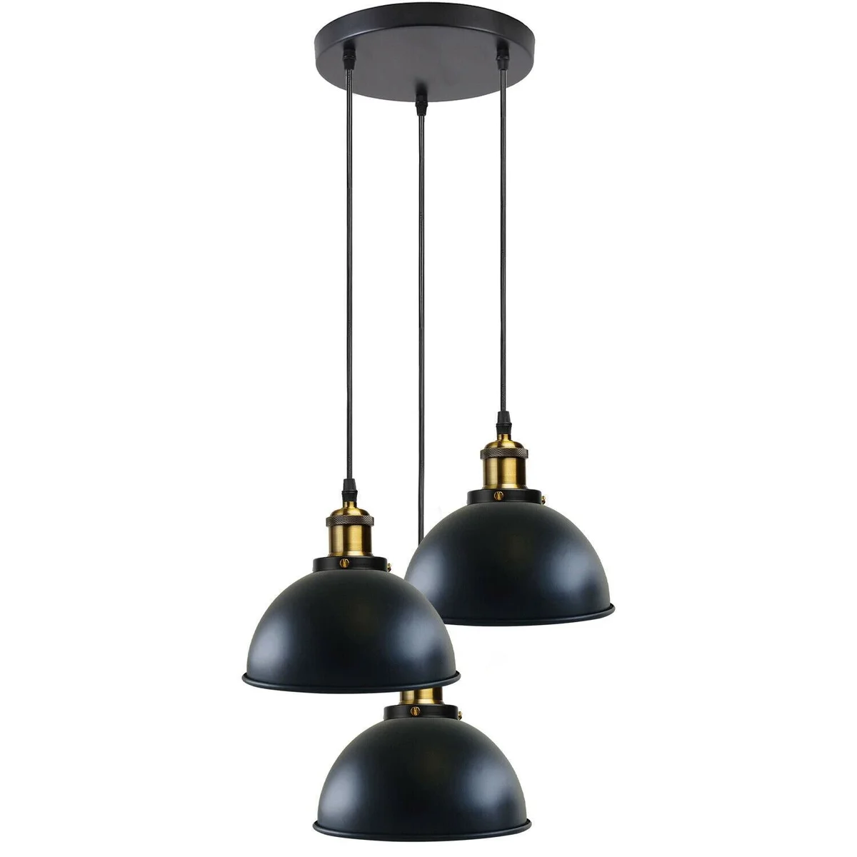 Black industrial metal ceiling pendant with vintage style, featuring a patterned shade and a 95cm PVC cable