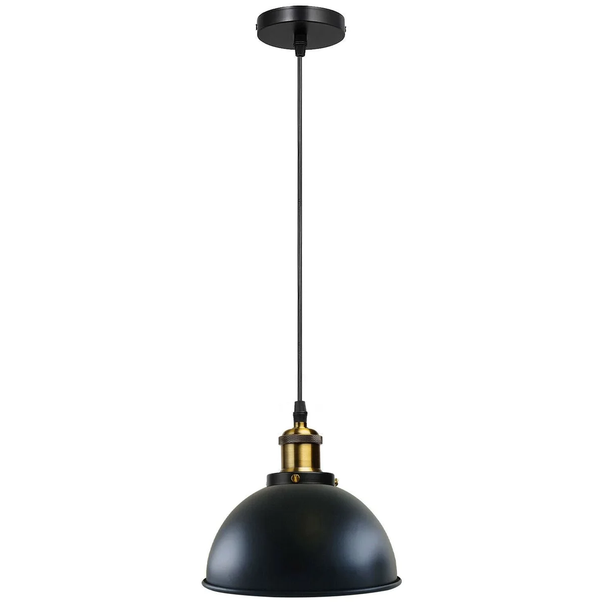 Black industrial metal ceiling pendant with reusable E27 socket, PVC cable and metal shade