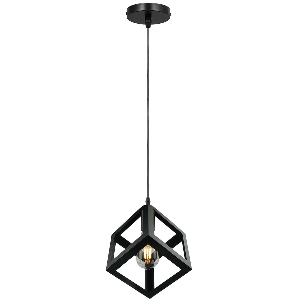 Black iron square cage pendant light with 3 clusters, industrial style, modern pendant light, E27 base