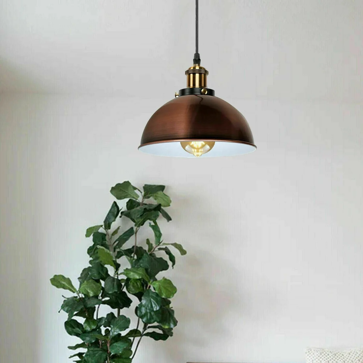 modern ceiling pendant light with copper metal dome shade, 30 cm diameter, 95 cm adjustable PVC cable.