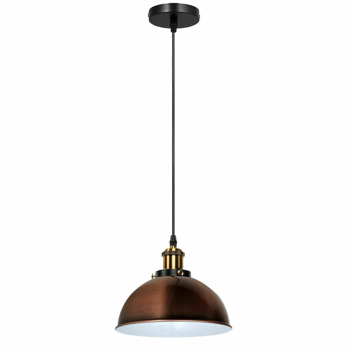Modern ceiling pendant light with metal dome shade, copper finish, 95cm PVC cable, E27 base visible