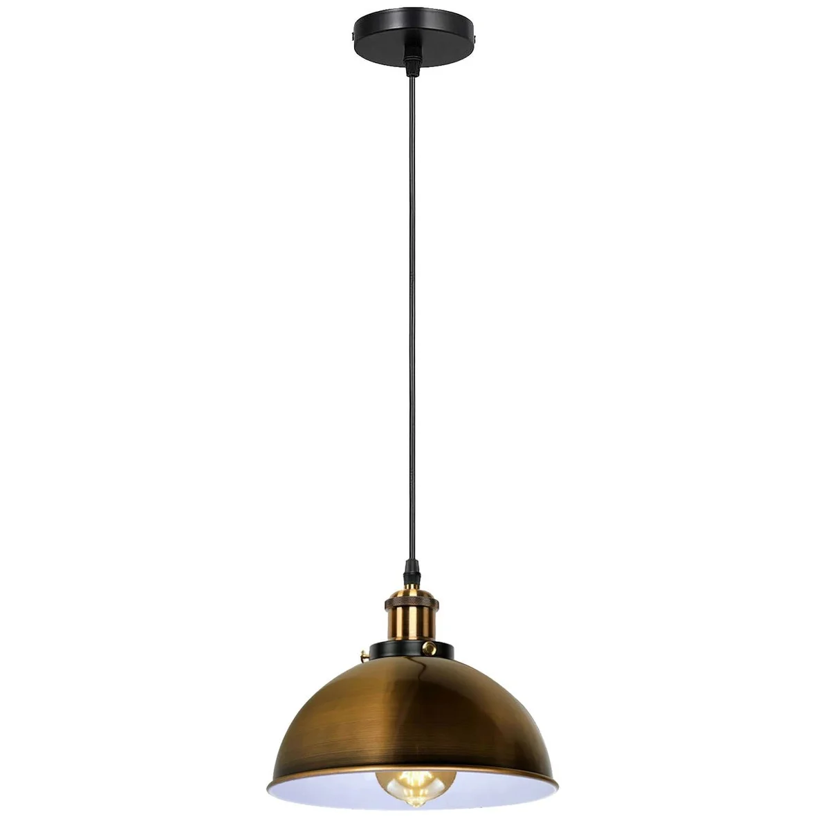 Modern ceiling pendant light with copper metal dome shade, adjustable 95 cm PVC cable, E27 base, suitable for indoor décor.