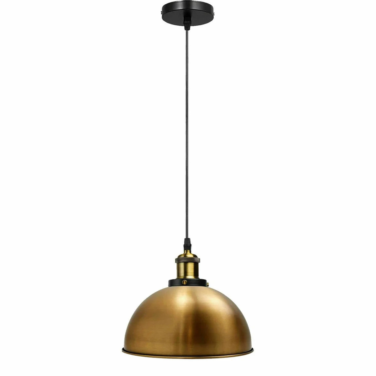 Modern ceiling pendant light with metal dome shade, copper and yellow brass finish, 95cm adjustable PVC cable.