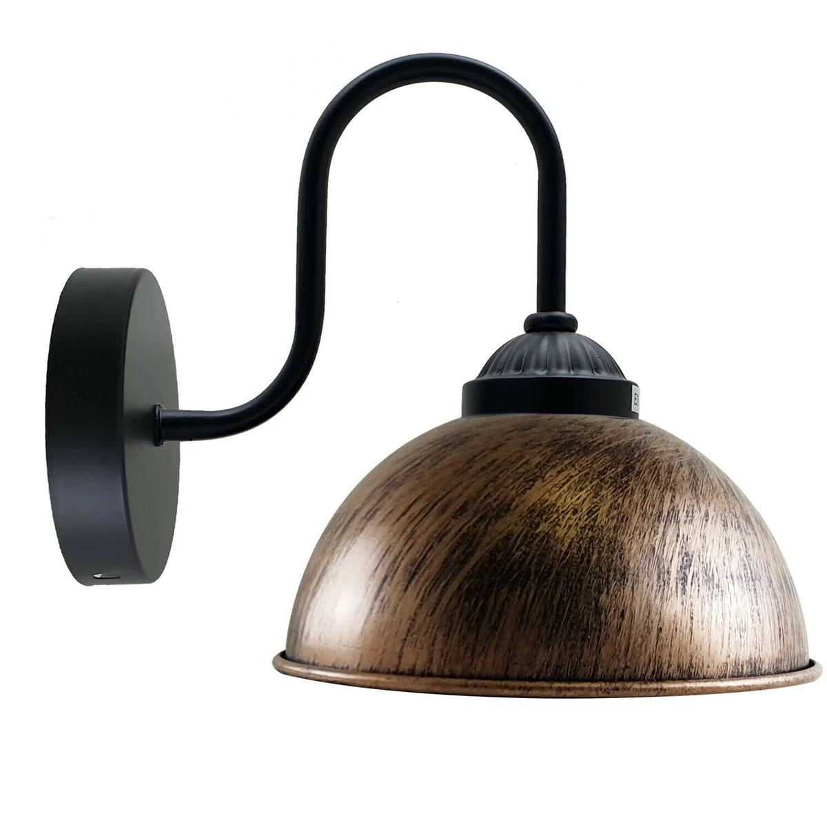 Retro wall lamp with metal dome shade and E27 holder, suitable for indoor living room or dining room.