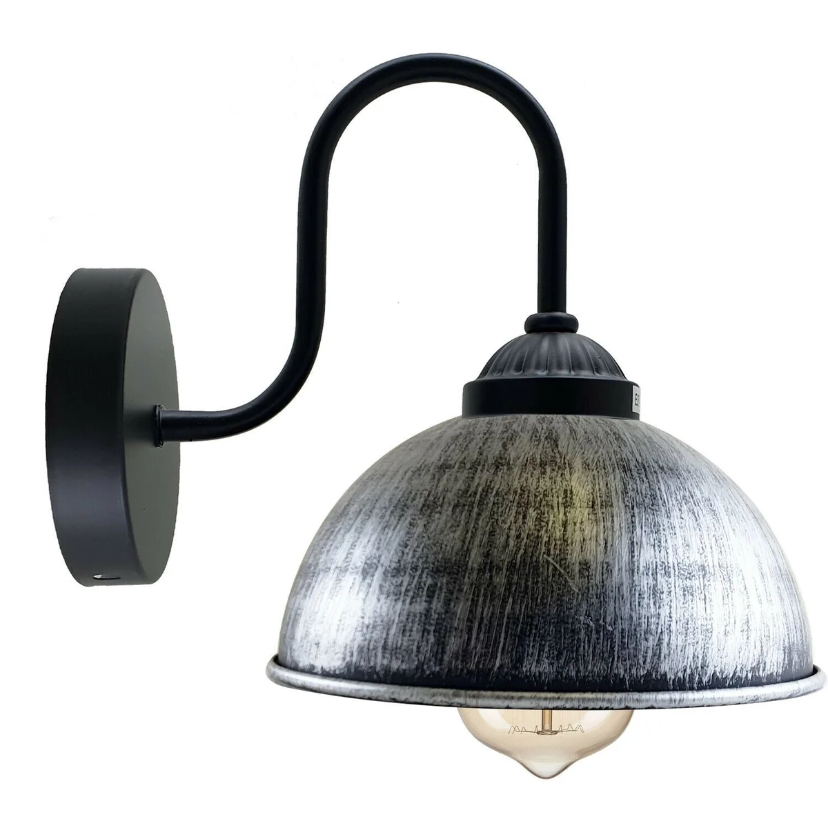 retro wall lamp with metal dome shade, fitted with an E27 holder, ideal for living rooms.