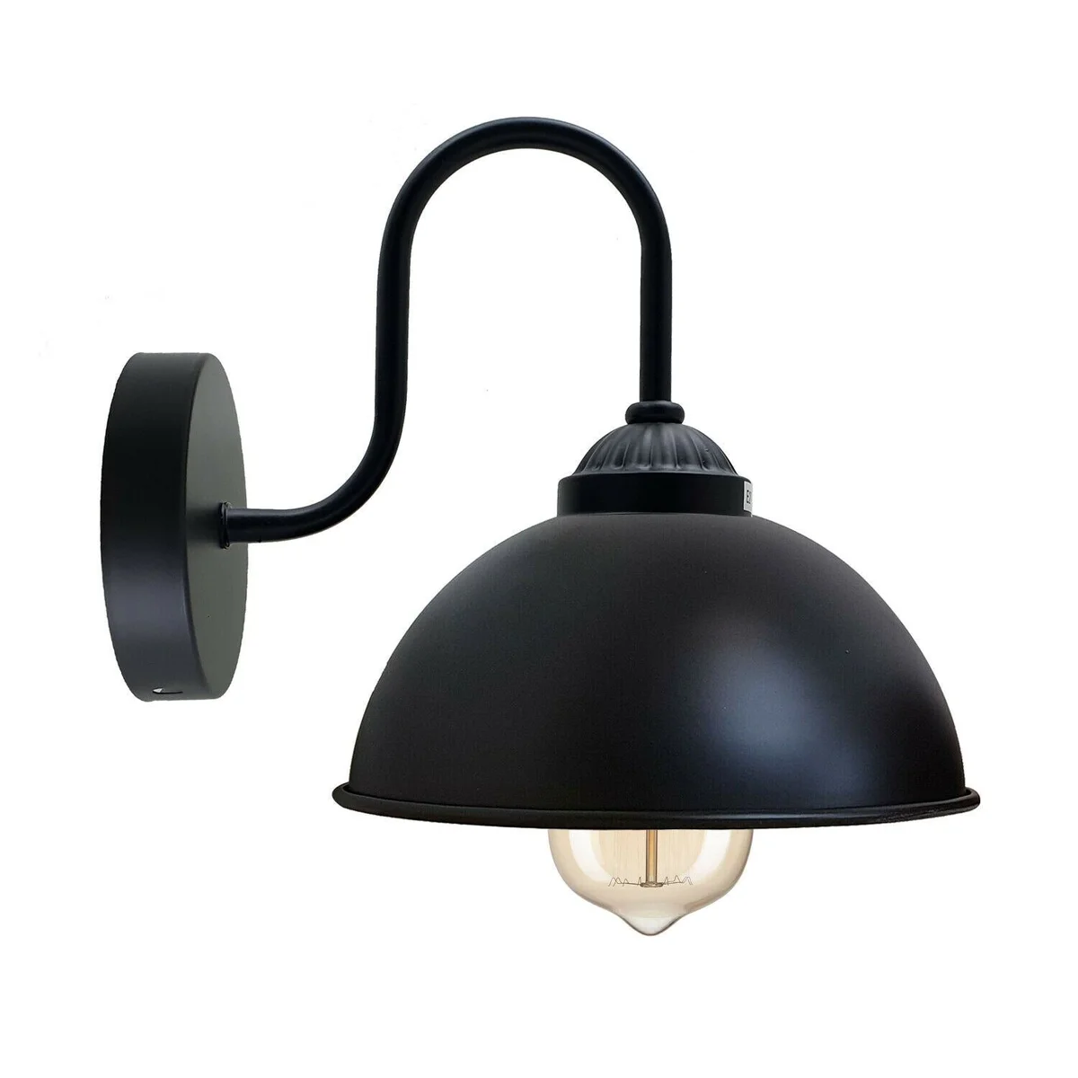 Retro wall lamp with metal dome shade, E27 holder, sleek wall sconce in minimalist interior setting