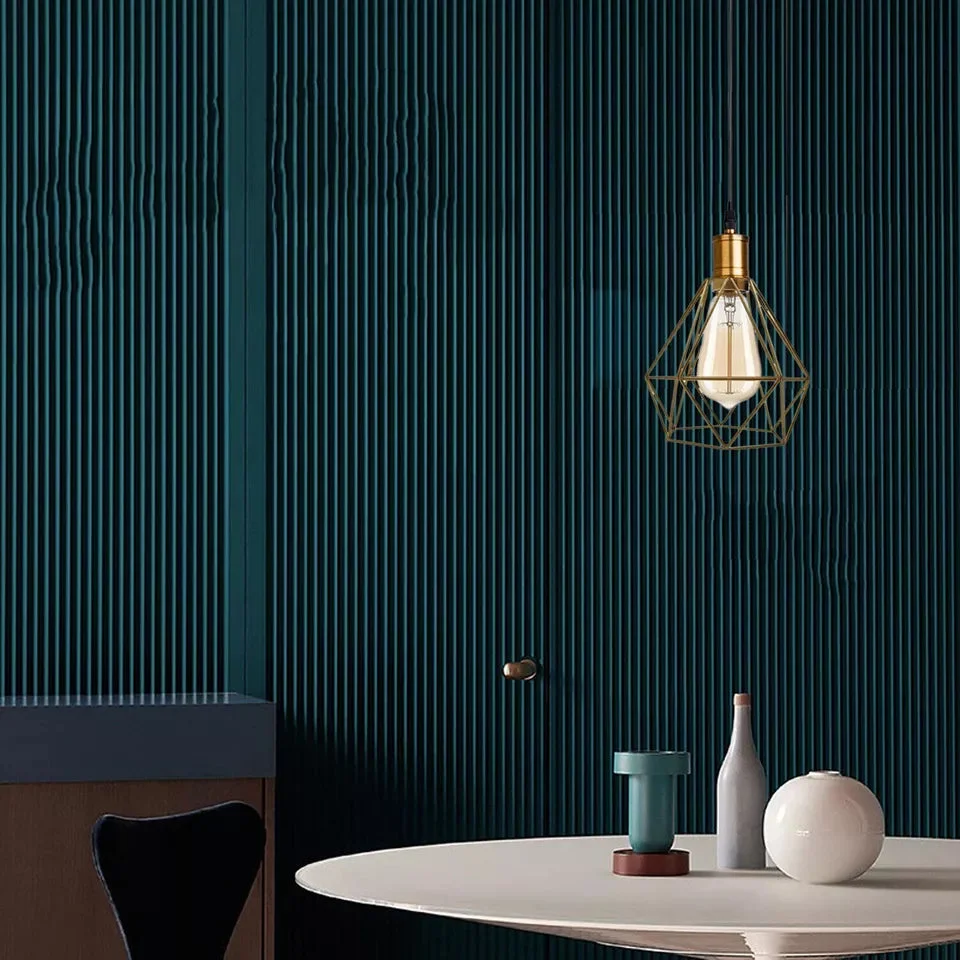 Diamond cage pendant light in gold, featuring an open metal cage and dimmable LED fixture.