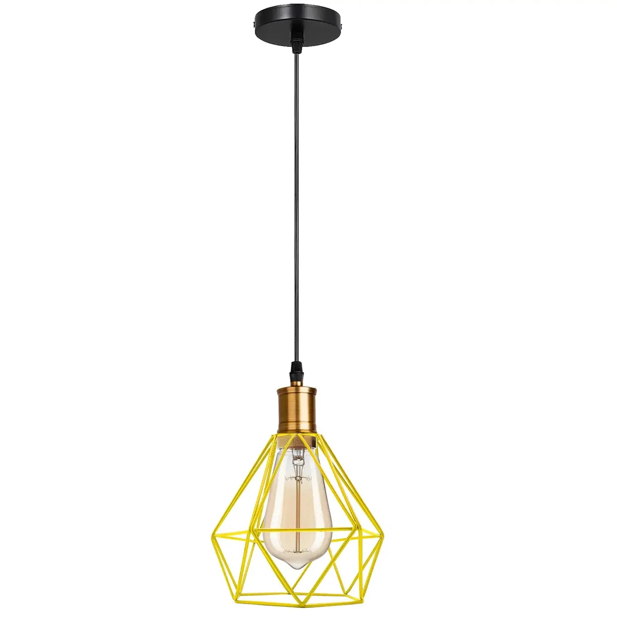 Diamond cage pendant light with geometric metal cage and optional LED bulb on a 95cm PVC cable
