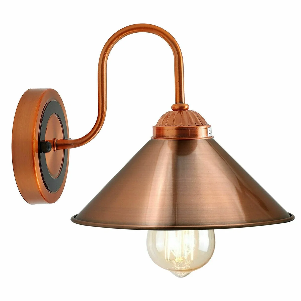 Industrial wall lamp with metal cage, rustic finish, hanging from wall.