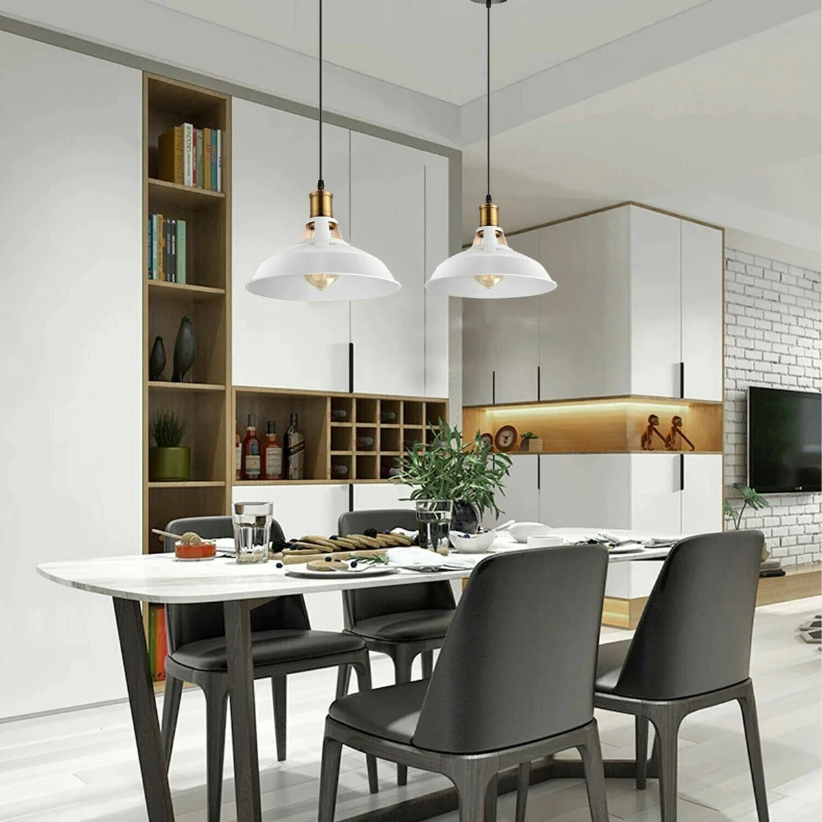 CE marked pendant light with metal dome and PVC cable, available in white or black, featuring E27 socket.