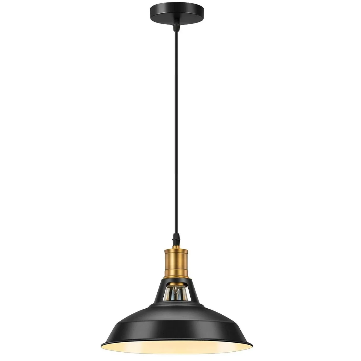 Industrial pendant light – white metal dome with PVC sleeve, 95cm cable, minimalist modern style.