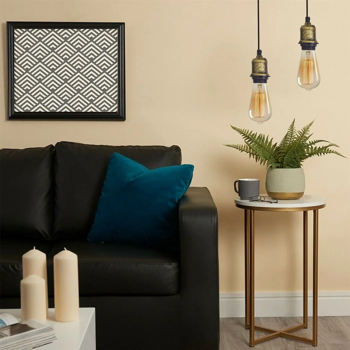 Brushed brass retro industrial lamp with 95cm pendant cord and 10cm ceiling rose