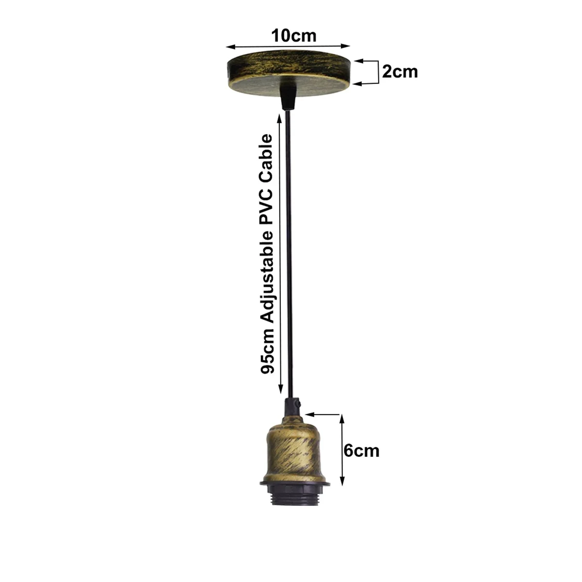 vintage pendant lamp with brushed brass rose, 10cm diameter, 95cm cable, E27 socket, retro industrial style.