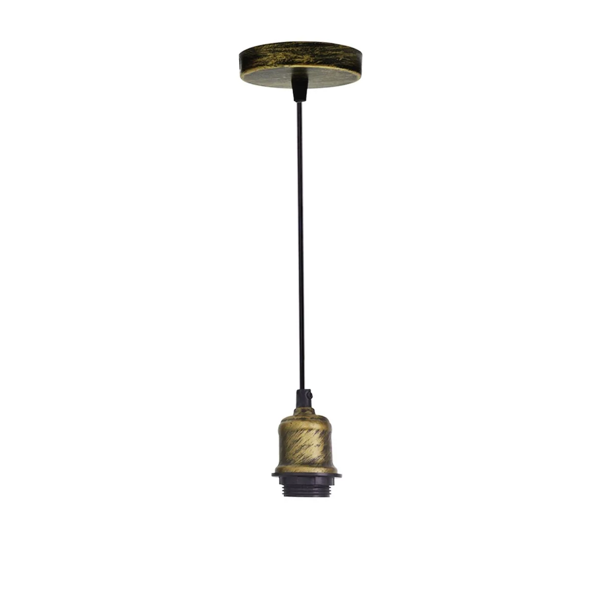 Brushed brass vintage pendant lamp with E27 base and 95cm cord, retro industrial style.