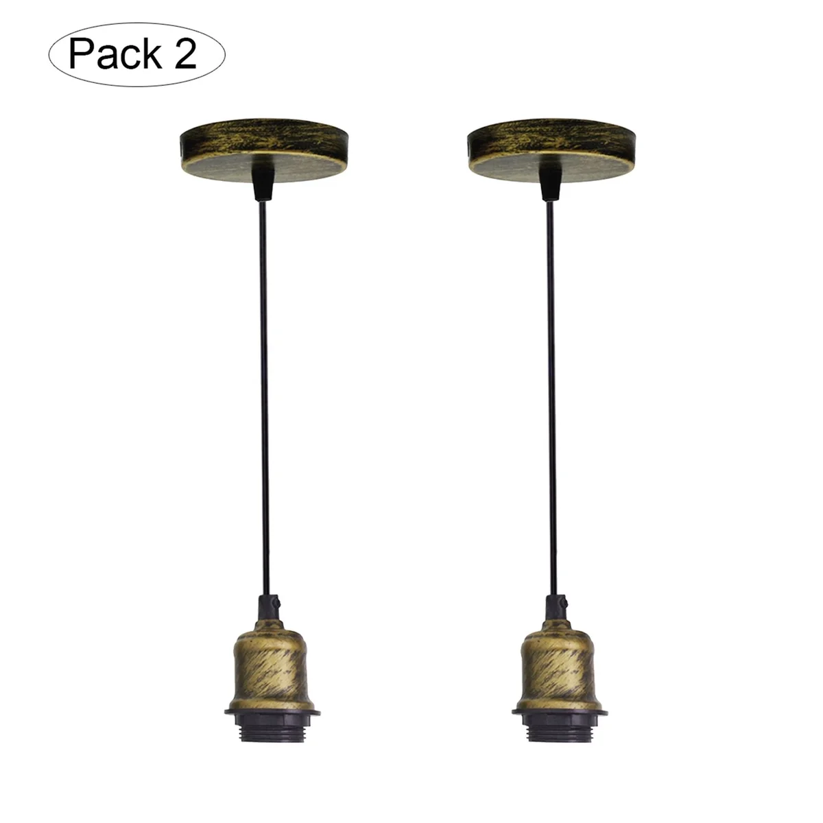 Vintage pendant lamp with brushed brass E27 base and 95cm flexible cord, retro industrial style