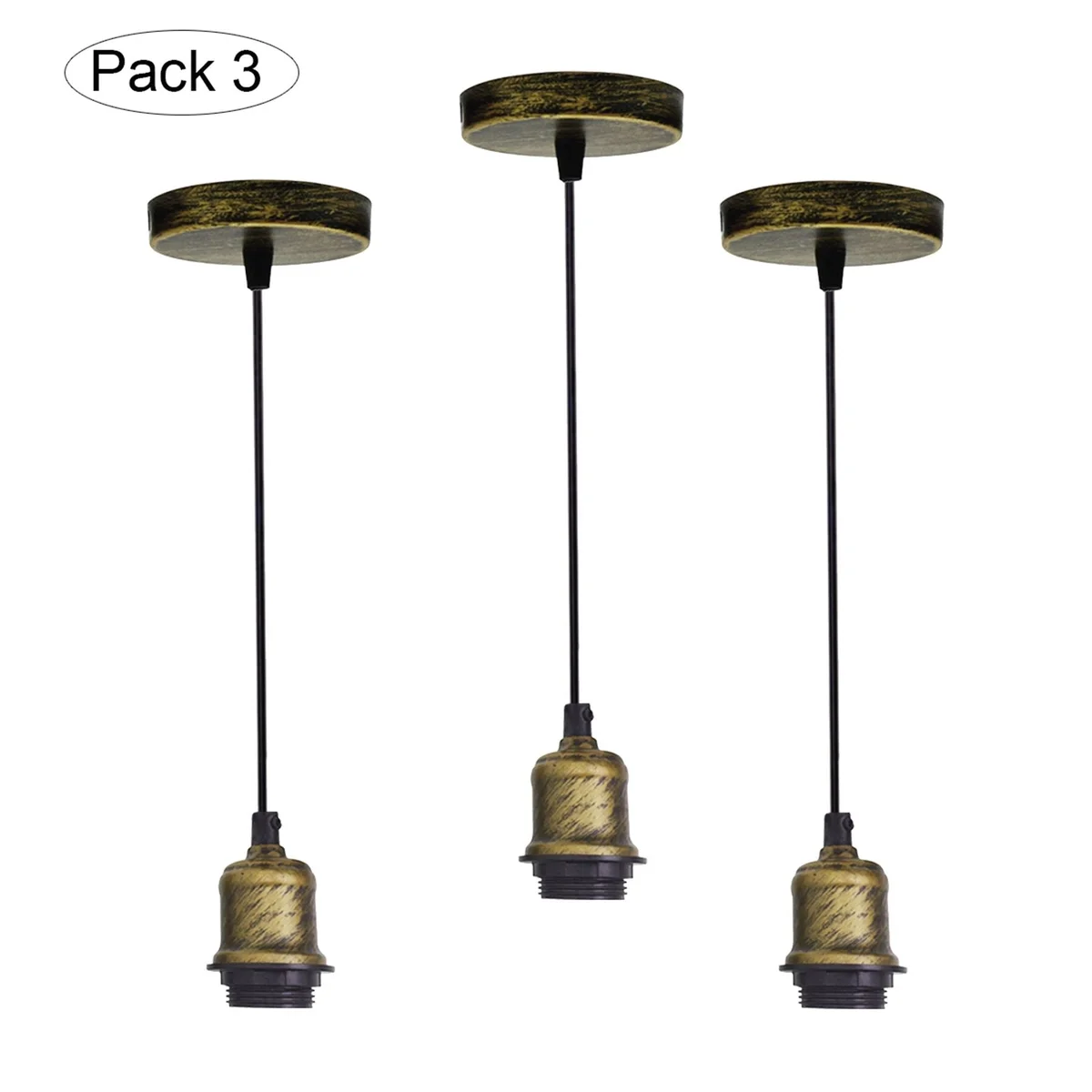 Vintage pendant lamp kit with brushed brass E27 base, 10 cm rose, 95 cm cord, for a warm retro industrial style lighting fixture.