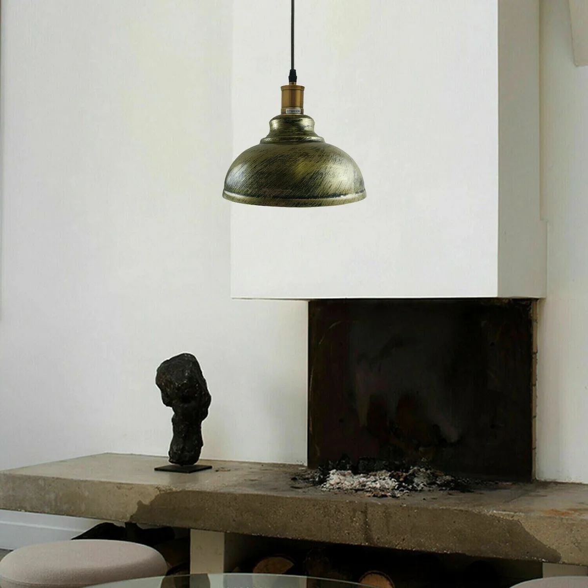 Cord pendant ceiling light with metal shade and PVC cable hanging from ceiling, black finish
